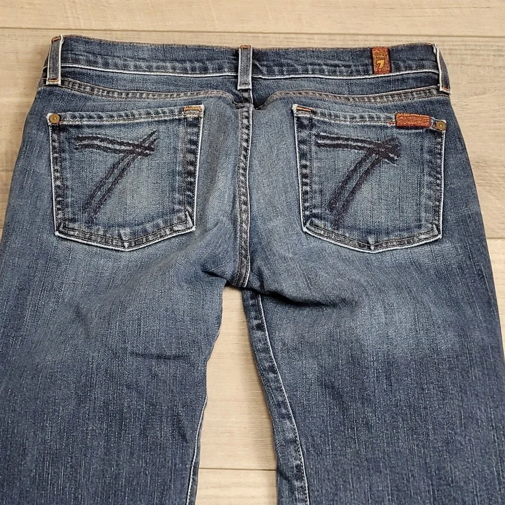 👖7 For All Mankind Jeans Womens 29 Indigo Wash Fading DOJO Flare Bootcut USA - Picture 11 of 16